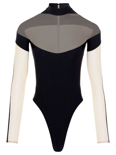 Mugler Sheer Panel Bodysuit Black Nude 01