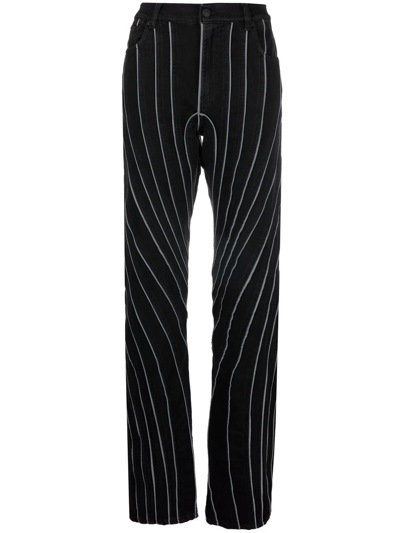 Mugler Cotton Denim Reflective Spiral Jeans In Black