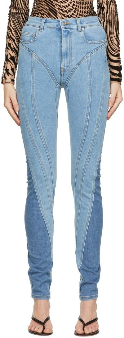 Mugler Seam-embellished Skinny High-rise Stretch-denim Jeans In Blue