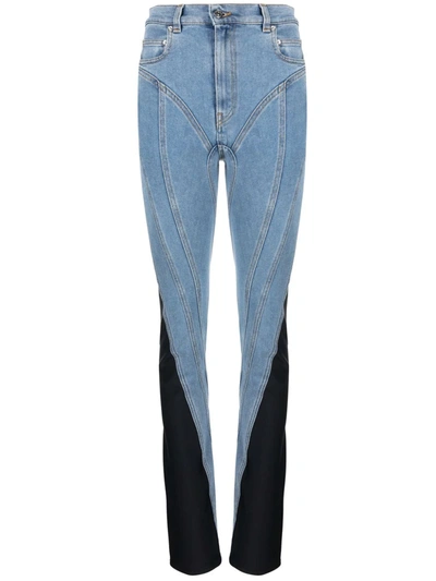 Mugler Stretch Jersey-paneled High-rise Skinny Jeans In Blue