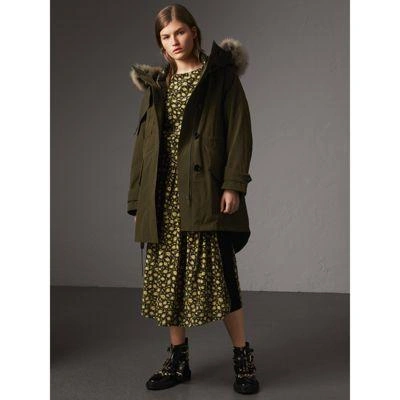Burberry Raccoon Fur And Shearling Trim Parka With Warmer In Dark Olive
