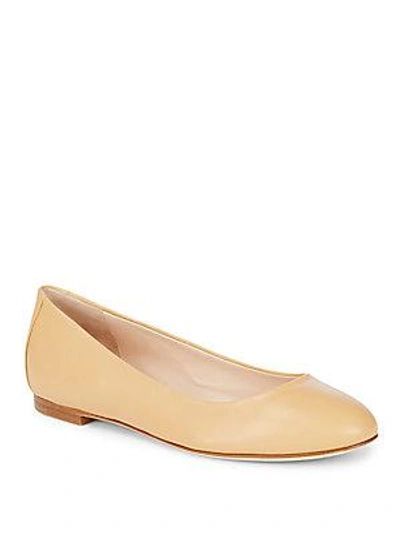 Sergio Rossi Round Toe Leather Ballet Flats In Beige