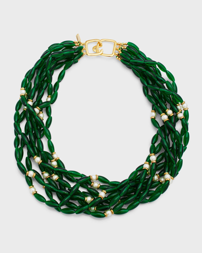 Kenneth Jay Lane Women's 22k Gold-plated & Beaded Multi-strand Necklace In Green