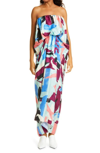 Tanya Taylor Zena Strapless Cover-up Silk Maxi Dress In Blue
