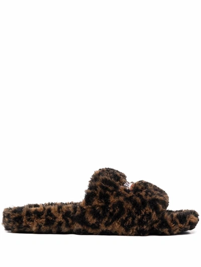 Balenciaga Women's Furry Embroidered Faux Shearling Slide Sandals In Black