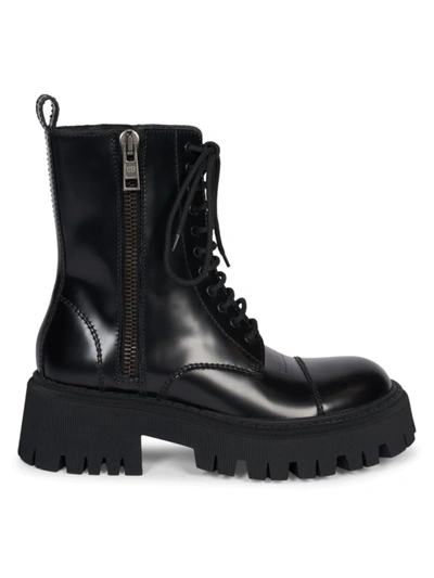 Balenciaga Tractor Leather Combat Boots In Black