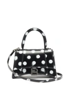 Balenciaga Small Hourglass Polka Dot Leather Top Handle Bag In Black White