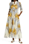 Tory Burch Printed Cotton Voile Shirtdress In Sand Deco