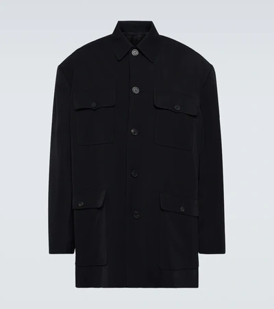 Balenciaga Camp-collar Relaxed-fit Crepe Jacket In Black