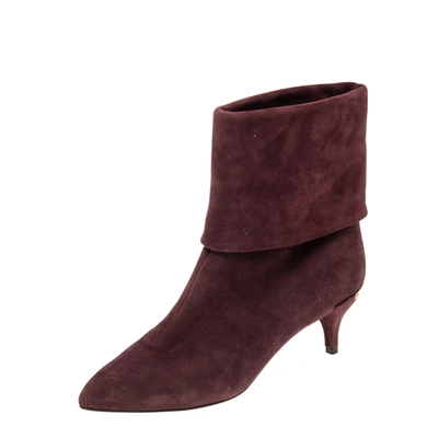 Pre-owned Louis Vuitton Burgundy Suede Fold Over Ankle Boots Size 36