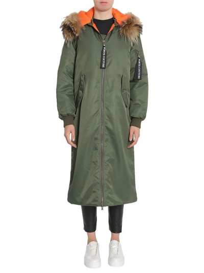 Forte Couture Long Hooded Bomber Jacket In Verde