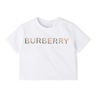 Burberry Babies' Eugene Logo-print Stretch-cotton T-shirt 6 Months- 2 Years In White