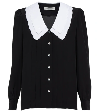 Alessandra Rich Contrasting-collar Silk Blouse In 900 Black