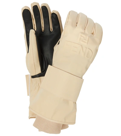 Fendi Embossed Padded Shell And Leather Ski Gloves In Pride