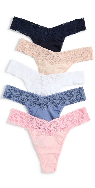 Hanky Panky Holiday Original Rise Cotton Thong, Pack Of 5 In Bliss,taupe Assorted