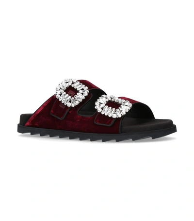 Roger Vivier Slidy Viv Velvet Slides In Burgundy