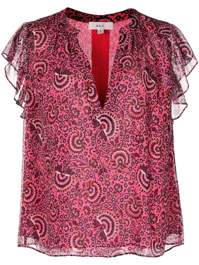 A.l.c June Flutter-sleeve Blouse In Pink