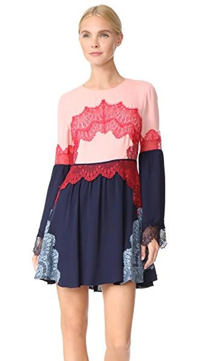 Tanya Taylor Lace Applique Cyra Dress In Blush/navy