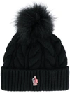 Moncler Black Cashmere & Fur Pom Pom Beanie In Neronero