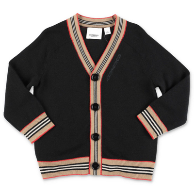 Burberry Kids'  Childrens Icon Stripe Trim Wool Cardigan In Black