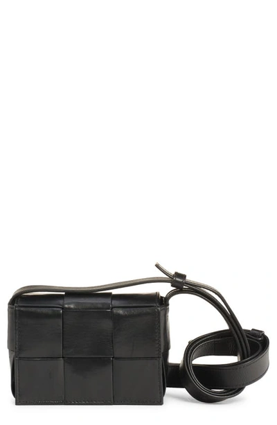 Bottega Veneta Mini Cassette Intrecciato Leather Crossbody Bag In Black/gold