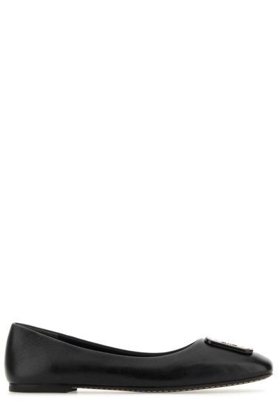 Tory Burch Georgia Leather Ballet Flats In Perfect Black / Perfect Black