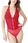 B.tempt'd By Wacoal Ciao Bella Thong Bodysuit In Crimson Red