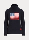 Ralph Lauren Flag Cashmere Turtleneck Sweater In Cream W/ Flag