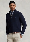 Ralph Lauren Mesh-knit Cotton Quarter-zip Sweater In Navy Heather