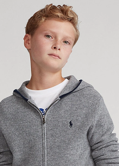 Polo Ralph Lauren Kids' Cashmere Full-zip Hoodie In Grey Heather