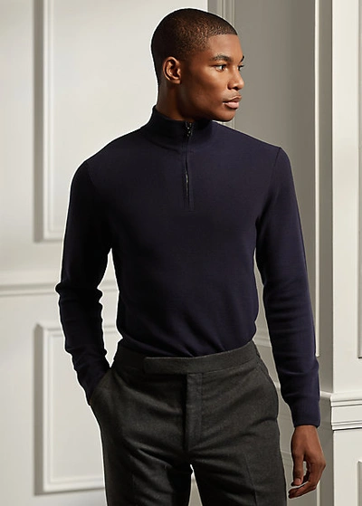 Ralph Lauren Wool Piqué Quarter-zip Sweater In Classic Chairman Navy