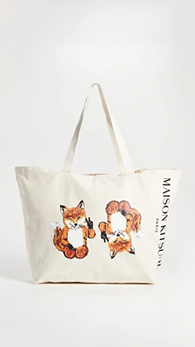 Maison Kitsuné Kitsune All-right Fox Xxl Tote Bag In Ecru