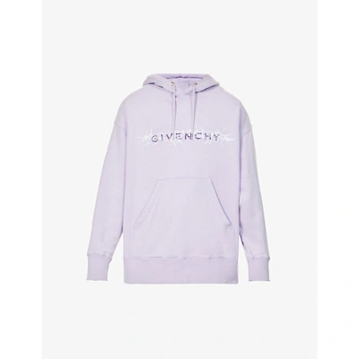 Givenchy Mens Lilac Barbed Wire-print Dropped-shoulder Cotton-jersey Hoody S In Gray