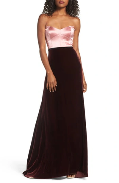Jill Jill Stuart Strapless Two tone Silk Velvet Column Evening Gown In Prim Rose Raisin Black ModeSens