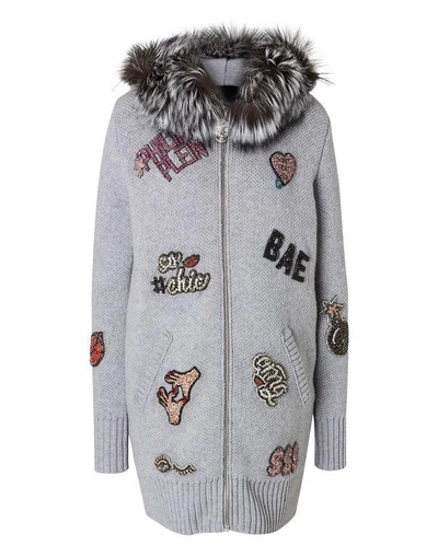 Philipp Plein Knit Jacket "omg You" In Light Grey