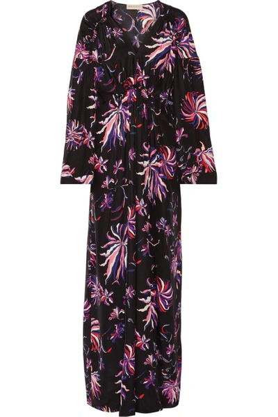 Emilio Pucci Gathered Floral-print Silk-satin Maxi Dress