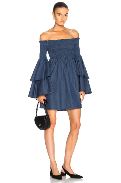 Caroline Constas Appolonia Off-the-shoulder Layered-bell Sleeve Mini Dress In Drk-dnm