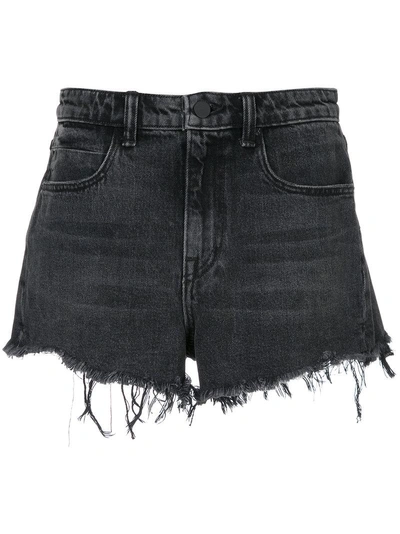 Alexander Wang Bite Clash Terry-lined Denim Cutoff Shorts In Grey Aged