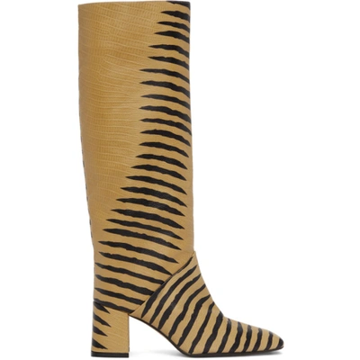 Miista Finola Tiger Stripe Mid Boots In Camel Black Cebra