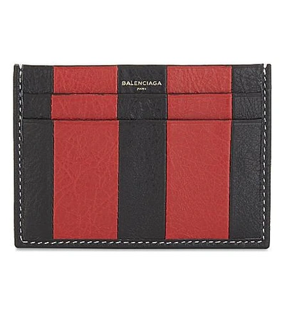 Balenciaga Bazar Striped Textured-leather Cardholder In Red Black