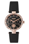 Versus Sertie Leather Strap Watch, 36mm In Black