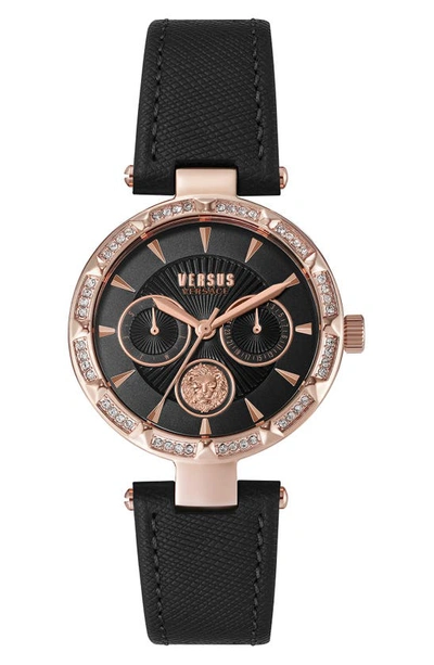 Versus Sertie Leather Strap Watch, 36mm In Black