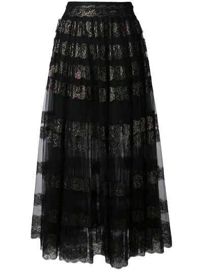 Christopher Kane Long Lace Foil And Tulle Skirt In Black