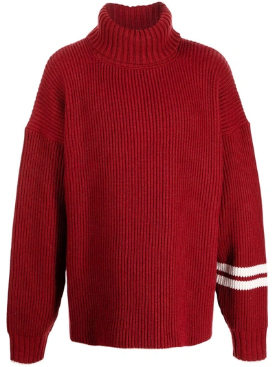 Uniforme Stripe-sleeve Knitted Jumper In Red