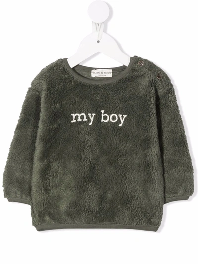 Babe And Tess Babies' Faux Shearling Jumper In Green