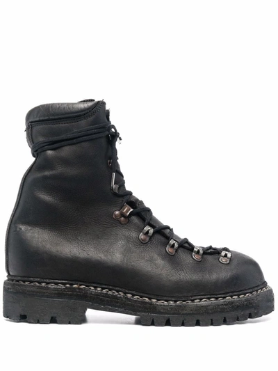 Guidi Lace-up Leather Boots In 黑色