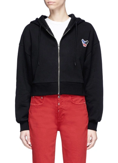 Etre Cecile 'presque Parisienne' French Bulldog Patch Cropped Zip Hoodie