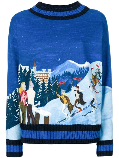 Moncler Embroidered Ski Sweater In Blue