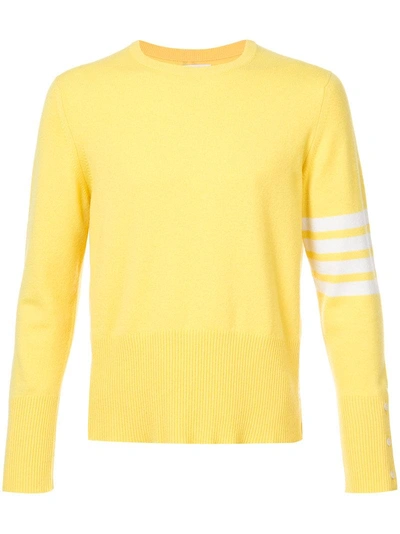 Thom Browne Crewneck Pullover With 4-bar Stripe In Yellow Cashmere