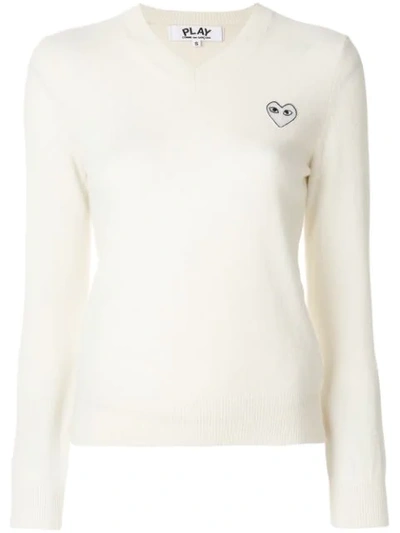 Comme Des Garçons Play V-neck Pullover In White